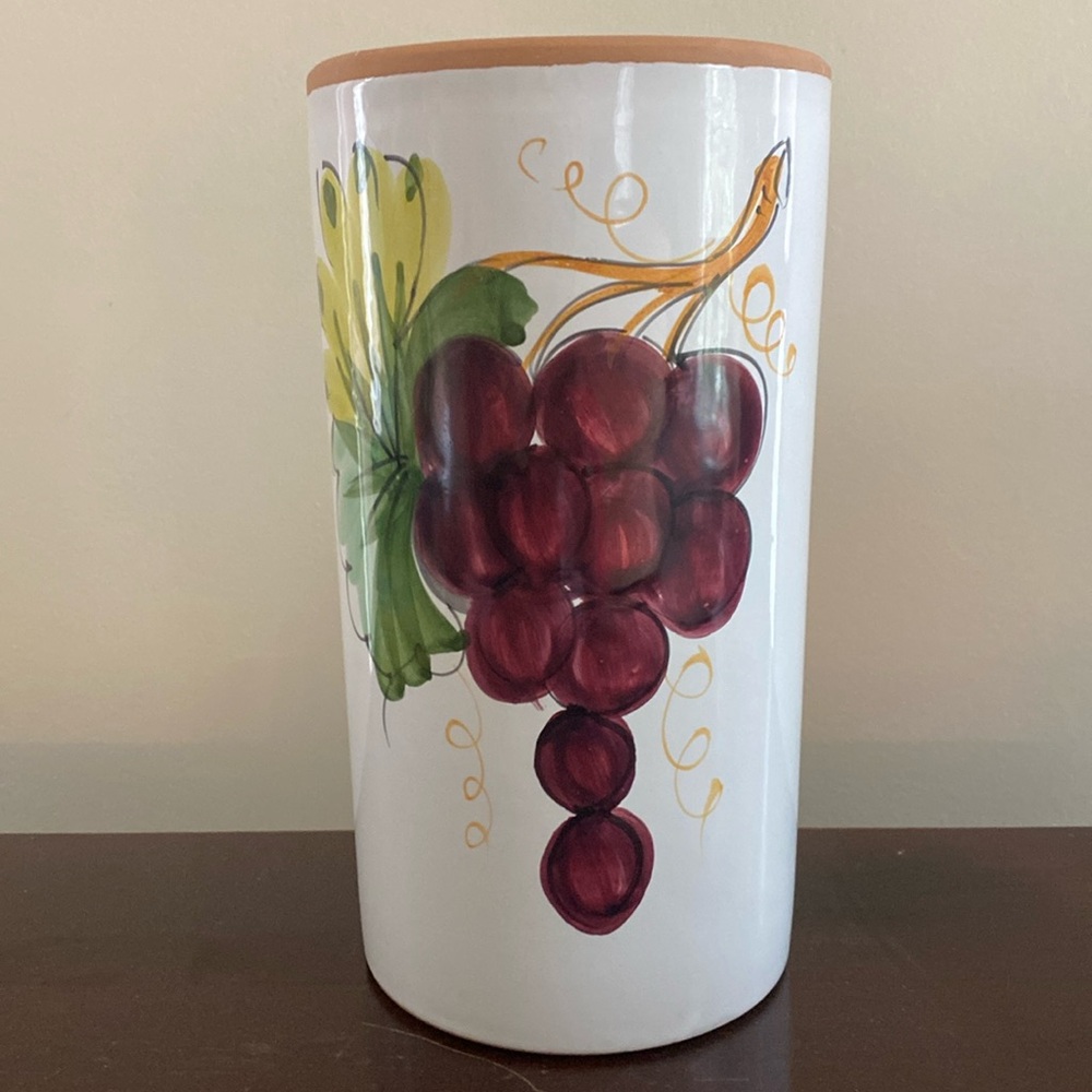 Pier 1 Terracotta Glazed Purple Grapes Wine Cooler Utensil Holder - Italy